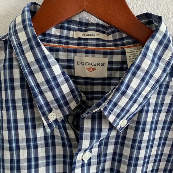 NWT Docker's Men Classic Fit Plaid Check Shirt Blue Hues XL - Picture 2 of 11